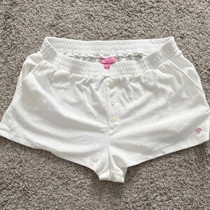 Stoney Clover by Target White Terry Lounge Shorts with Pink Heart Detail